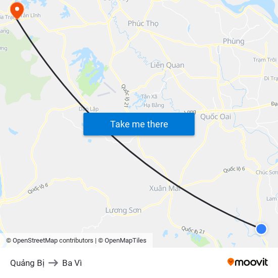 Quảng Bị to Ba Vì map