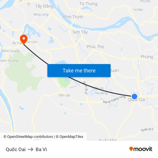 Quốc Oai to Ba Vì map