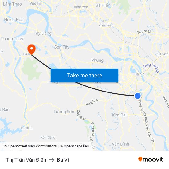 Thị Trấn Văn Điển to Ba Vì map