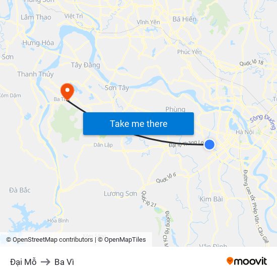 Đại Mỗ to Ba Vì map