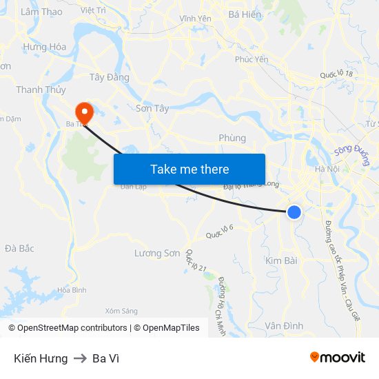 Kiến Hưng to Ba Vì map