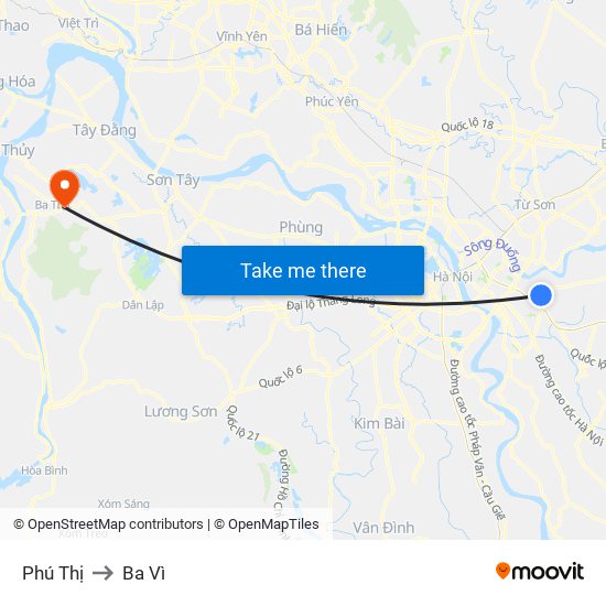 Phú Thị to Ba Vì map