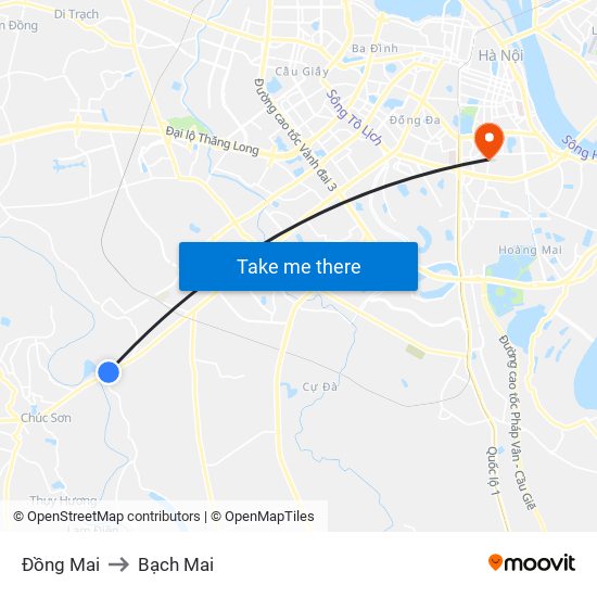 Đồng Mai to Bạch Mai map