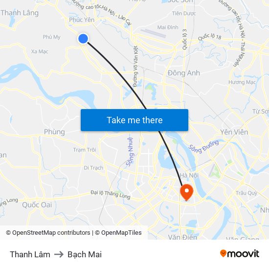 Thanh Lâm to Bạch Mai map