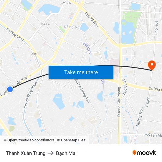Thanh Xuân Trung to Bạch Mai map