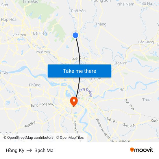 Hồng Kỳ to Bạch Mai map