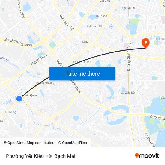 Phường Yết Kiêu to Bạch Mai map