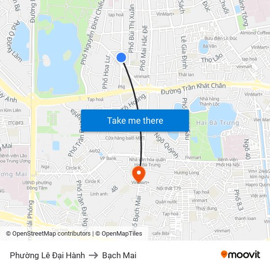 Phường Lê Đại Hành to Bạch Mai map