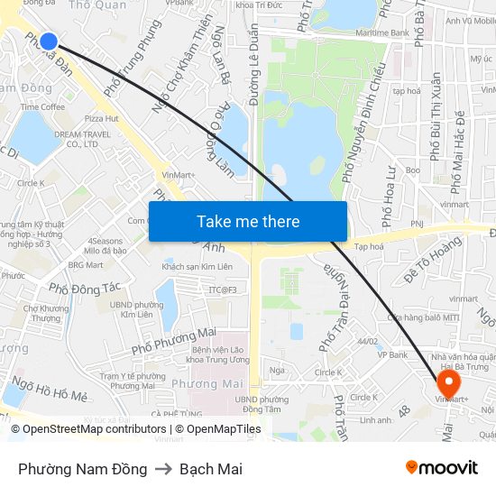 Phường Nam Đồng to Bạch Mai map