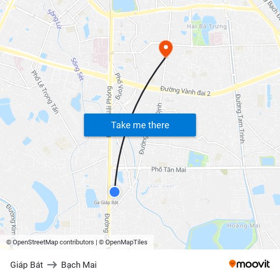 Giáp Bát to Bạch Mai map