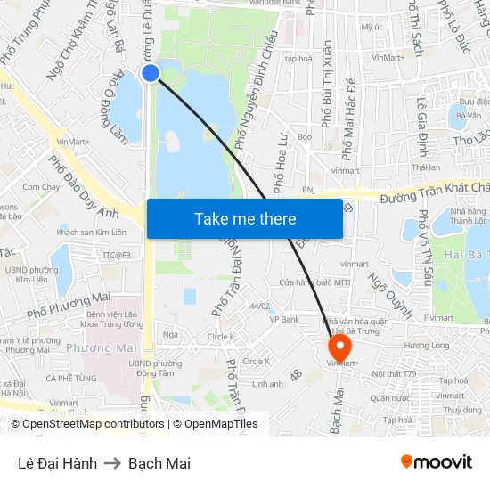 Lê Đại Hành to Bạch Mai map