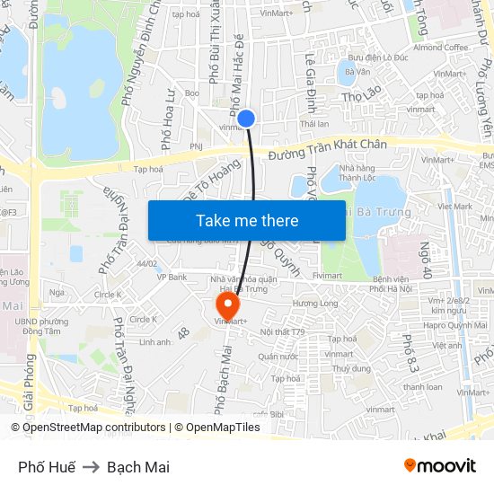 Phố Huế to Bạch Mai map