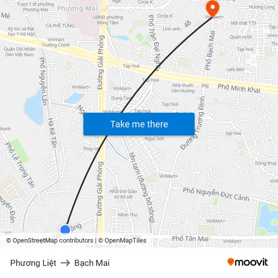 Phương Liệt to Bạch Mai map