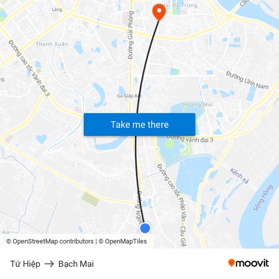 Tứ Hiệp to Bạch Mai map