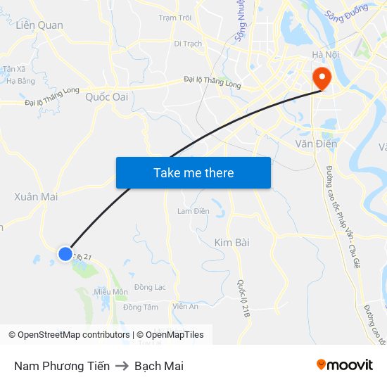 Nam Phương Tiến to Bạch Mai map