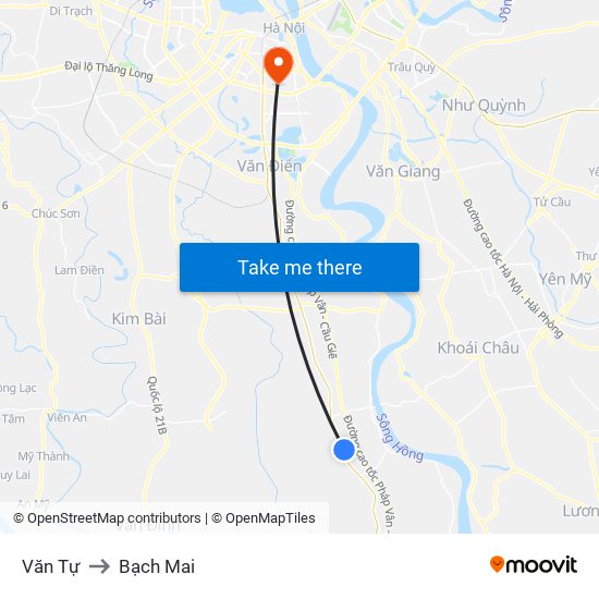 Văn Tự to Bạch Mai map