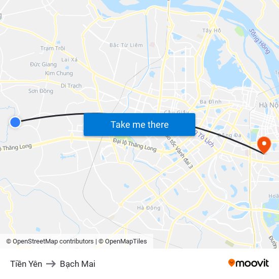 Tiền Yên to Bạch Mai map