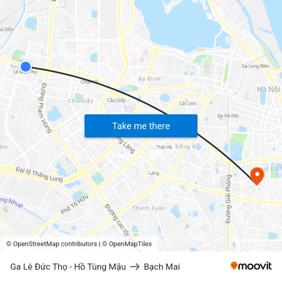 Ga Lê Đức Thọ - Hồ Tùng Mậu to Bạch Mai map