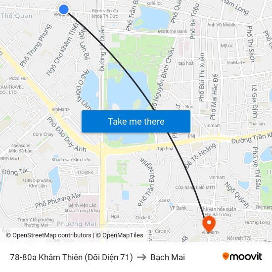 44-46 Khâm Thiên to Bạch Mai map