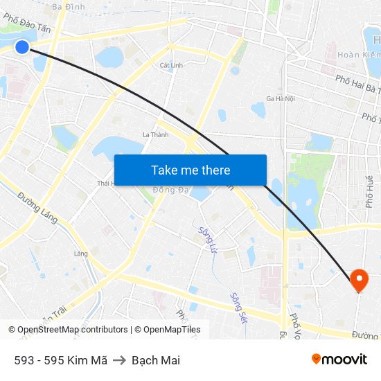 593 - 595 Kim Mã to Bạch Mai map