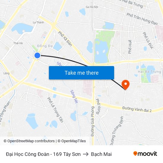 Đại Học Công Đoàn - 169 Tây Sơn to Bạch Mai map