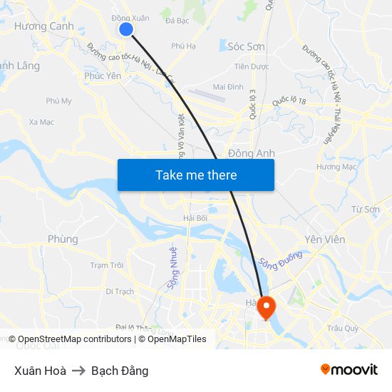 Xuân Hoà to Bạch Đằng map