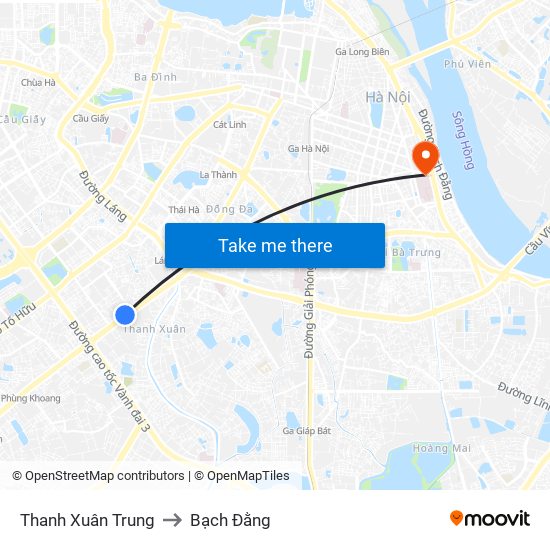 Thanh Xuân Trung to Bạch Đằng map