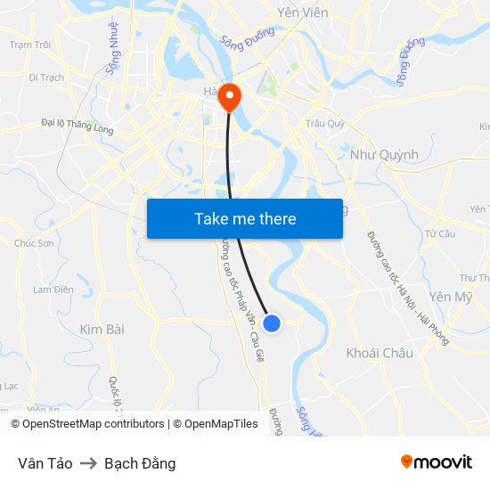 Vân Tảo to Bạch Đằng map