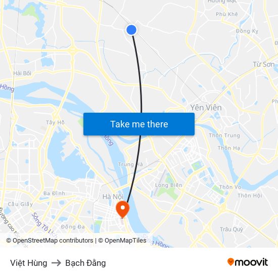 Việt Hùng to Bạch Đằng map