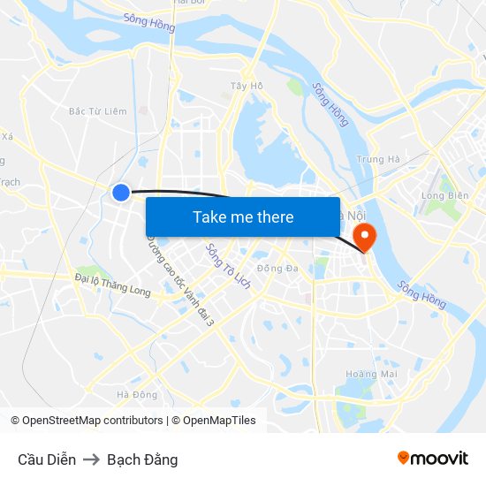 Cầu Diễn to Bạch Đằng map