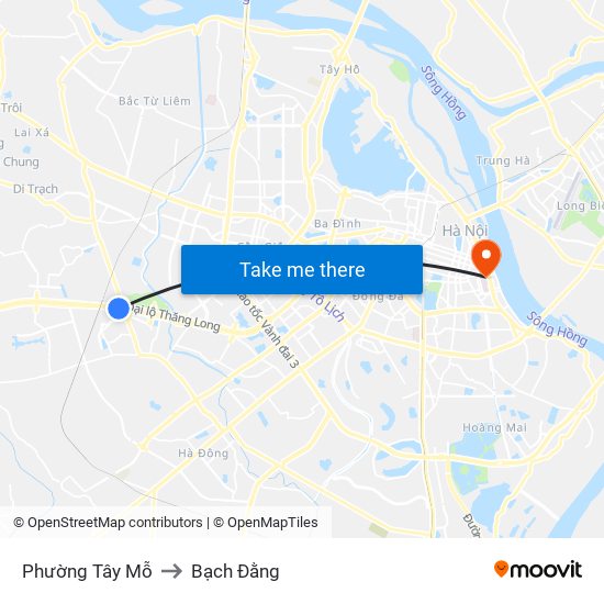 Phường Tây Mỗ to Bạch Đằng map