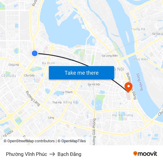 Phường Vĩnh Phúc to Bạch Đằng map