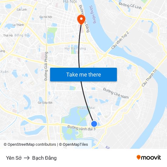 Yên Sở to Bạch Đằng map