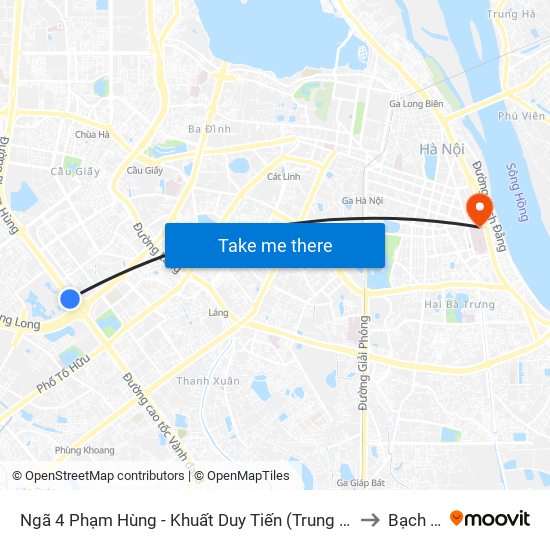 Ngã 4 Phạm Hùng - Khuất Duy Tiến (Trung Tâm Hội Nghị Quốc Gia) to Bạch Đằng map