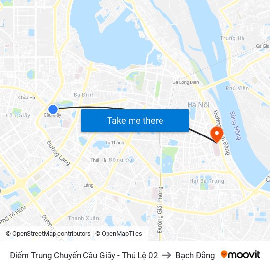 Điểm Trung Chuyển Cầu Giấy - Thủ Lệ 02 to Bạch Đằng map