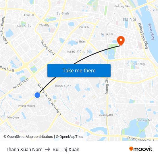Thanh Xuân Nam to Bùi Thị Xuân map