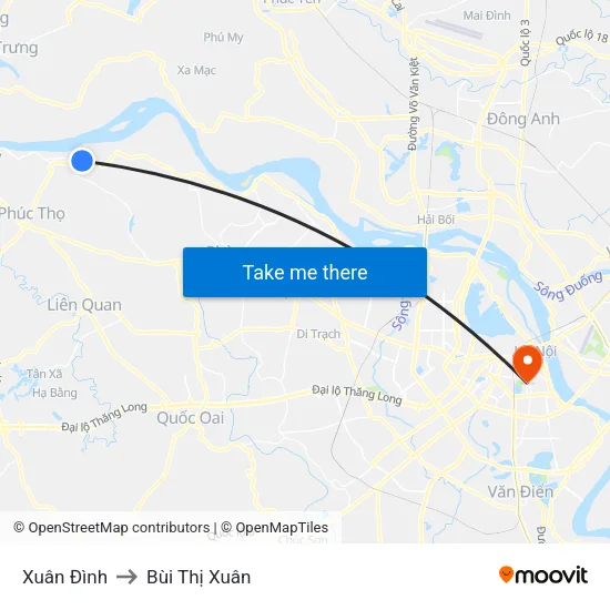 Xuân Đình to Bùi Thị Xuân map