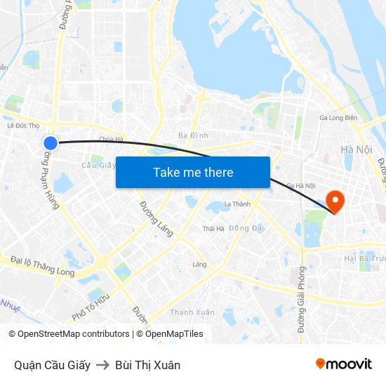 Quận Cầu Giấy to Bùi Thị Xuân map