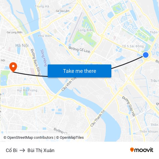 Cổ Bi to Bùi Thị Xuân map