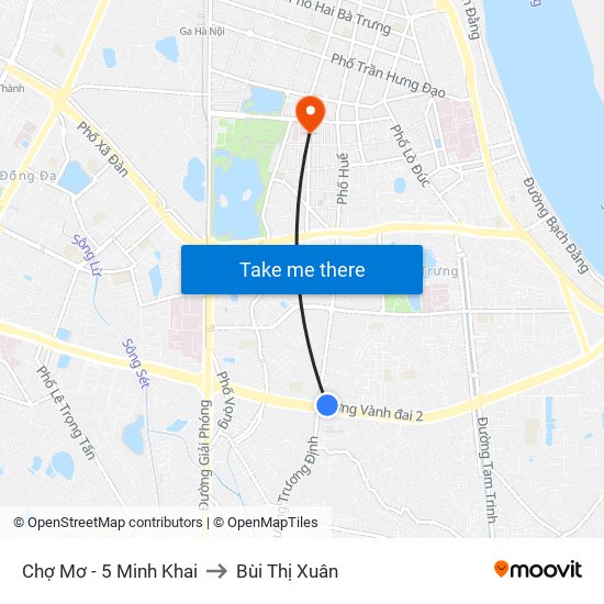 Chợ Mơ - 5 Minh Khai to Bùi Thị Xuân map