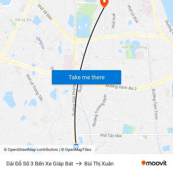 Dải Đỗ Số 3 Bến Xe Giáp Bát to Bùi Thị Xuân map