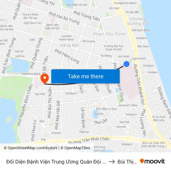 Đối Diện Bệnh Viện Trung Ương Quân Đội 108 - Trần Hưng Đạo to Bùi Thị Xuân map