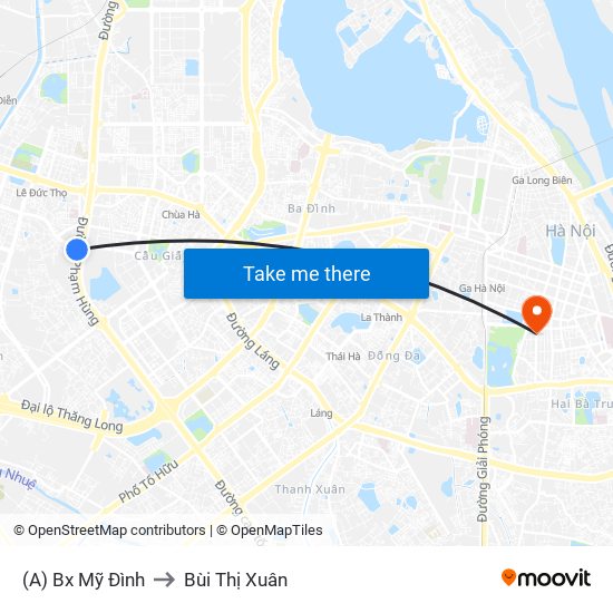 (A) Bx Mỹ Đình to Bùi Thị Xuân map