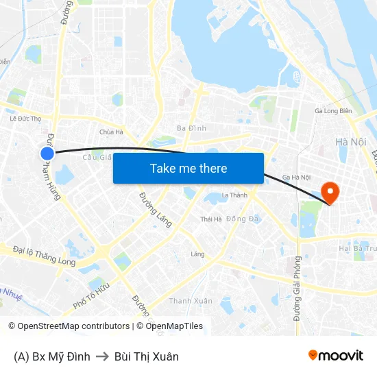 (A) Bx Mỹ Đình to Bùi Thị Xuân map