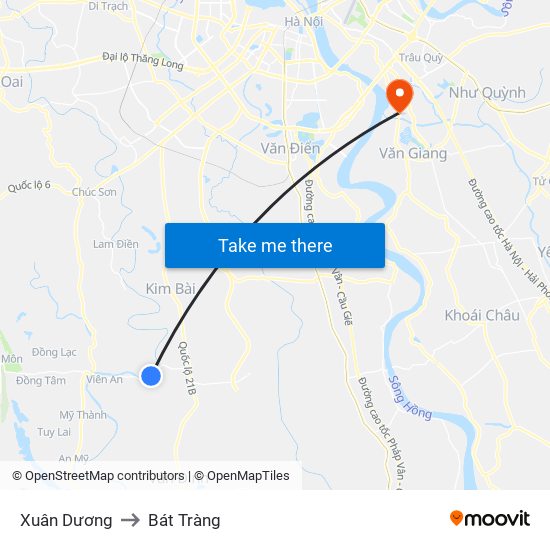 Xuân Dương to Bát Tràng map