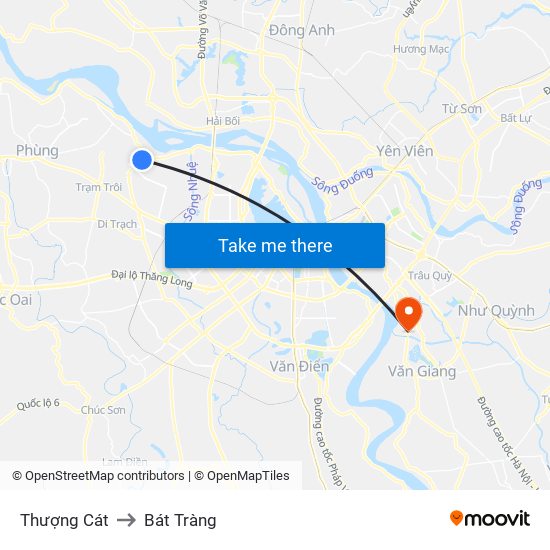 Thượng Cát to Bát Tràng map