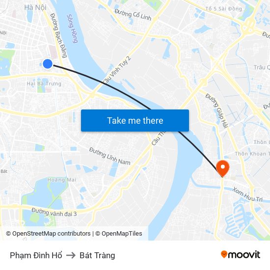 Phạm Đình Hổ to Bát Tràng map