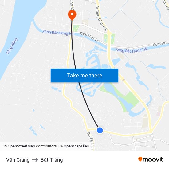 Văn Giang to Bát Tràng map