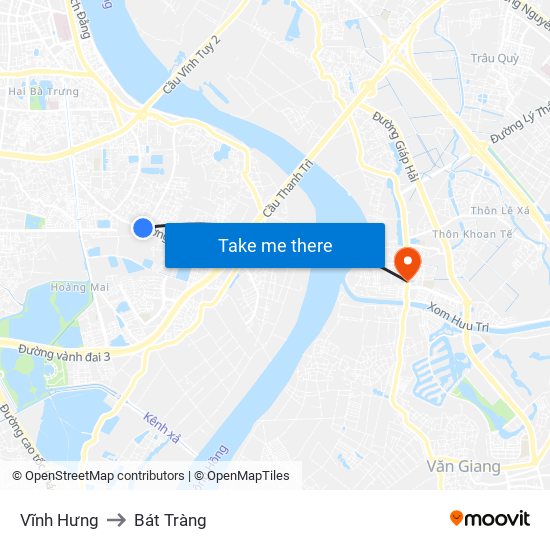 Vĩnh Hưng to Bát Tràng map