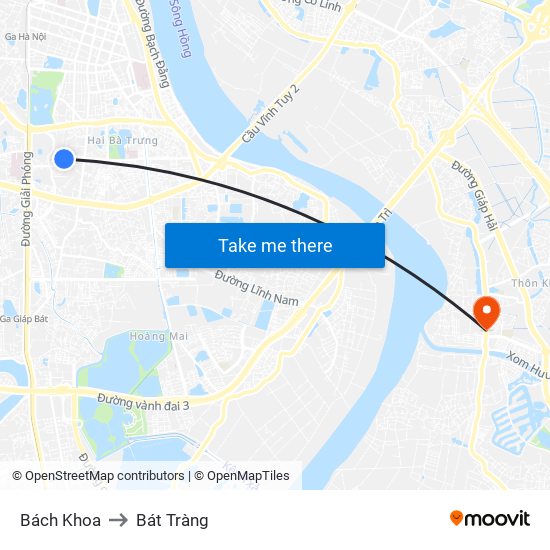 Bách Khoa to Bát Tràng map